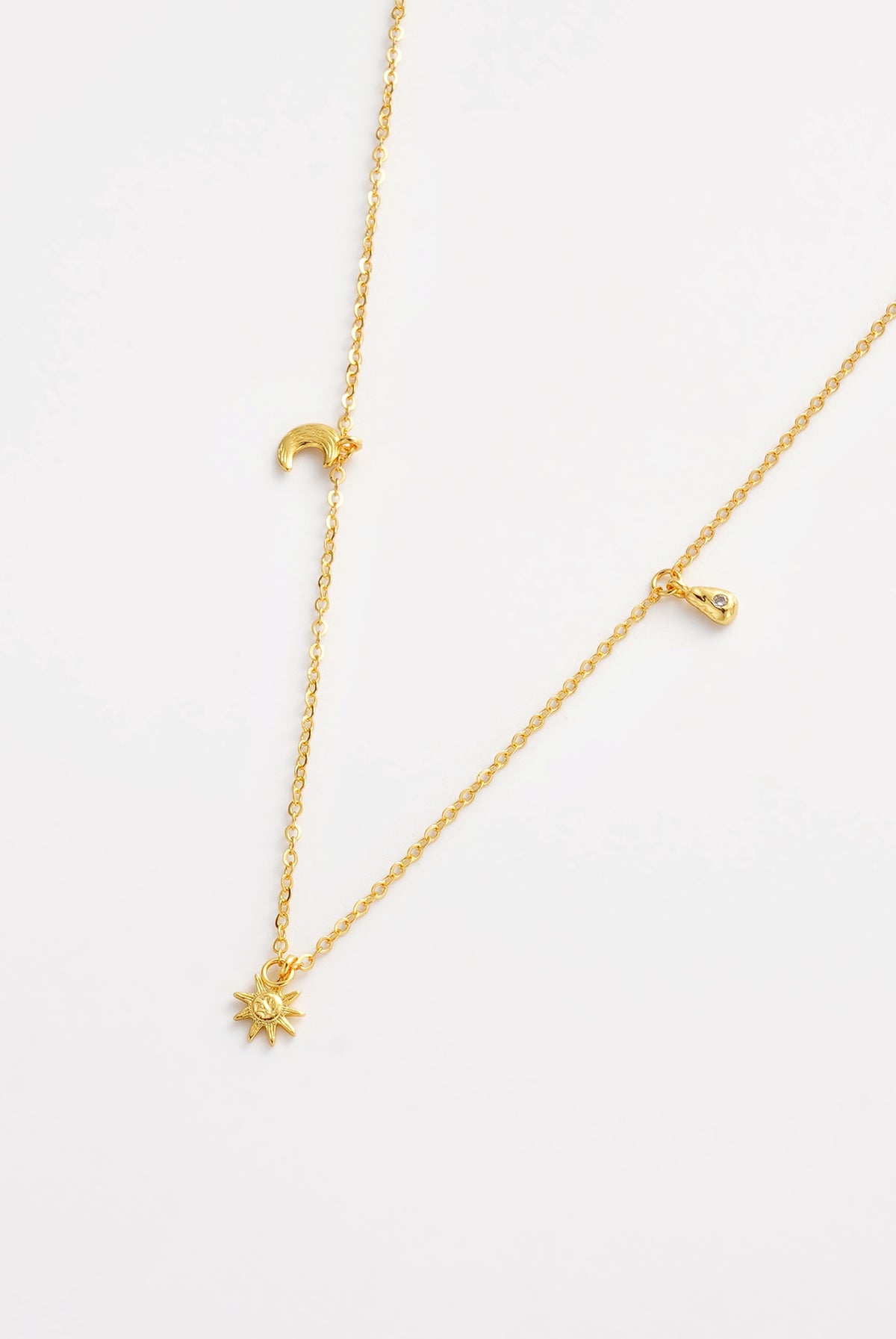 Margot Thread Earrings & Luna Charm Necklace Stack - Gold