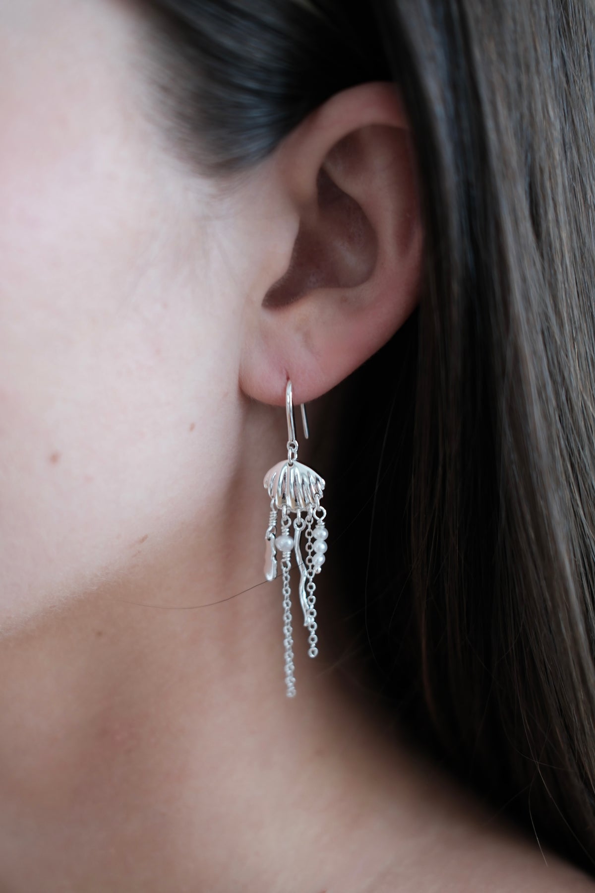 Goldie Long drop Earring - Silver